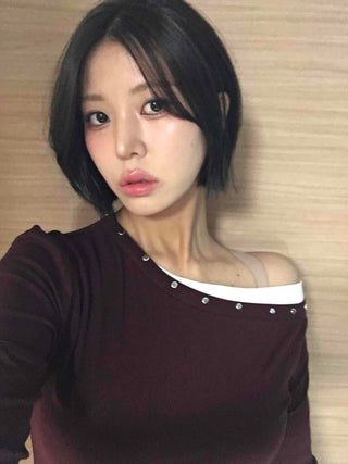 Glam Pearl Studded Boat Neck Slim Fit Long Sleeve T-shirt