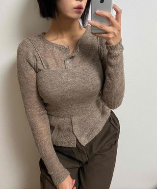 Soft Sweat Contrast Twist Pep Rum Cardigan