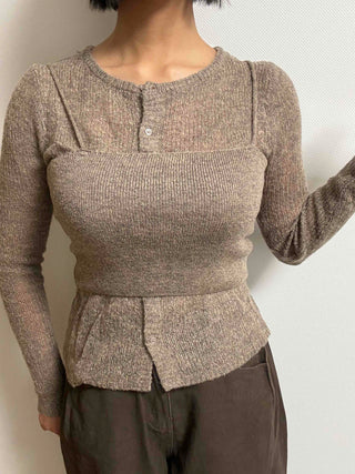 Soft Sweat Contrast Twist Pep Rum Cardigan