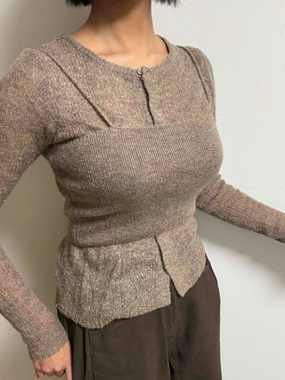 Soft Sweat Contrast Twist Pep Rum Cardigan