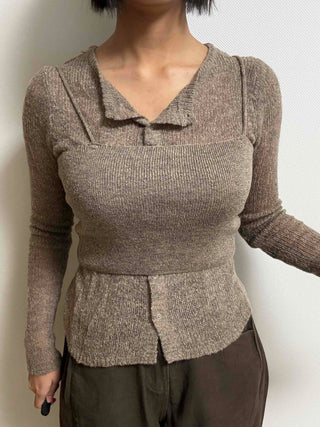 Soft Sweat Contrast Twist Pep Rum Cardigan