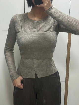Soft Sweat Contrast Twist Pep Rum Cardigan