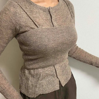 Soft Sweat Contrast Twist Pep Rum Cardigan