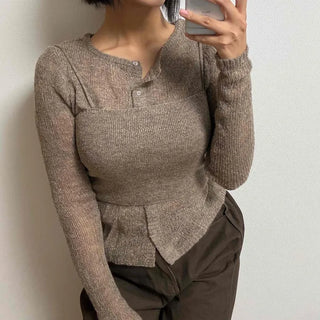 Soft Sweat Contrast Twist Pep Rum Cardigan