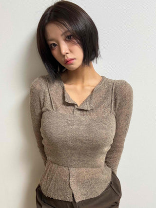 Soft Sweat Contrast Twist Pep Rum Cardigan