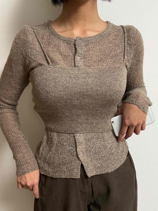 Soft Sweat Contrast Twist Pep Rum Cardigan