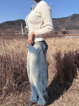Snap Button Shirt Layered V-Neck Shoulder Pad Knit Cardigan
