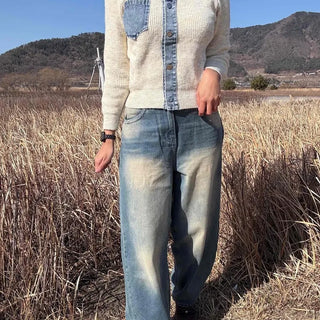 Snap Button Shirt Layered V-Neck Shoulder Pad Knit Cardigan