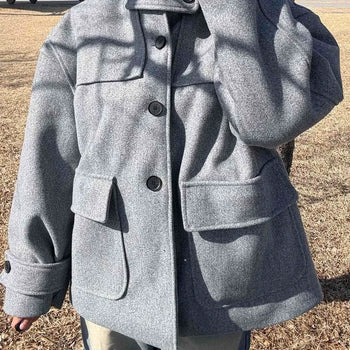 Soft High-Neck Button Hood Boxy Short Coat