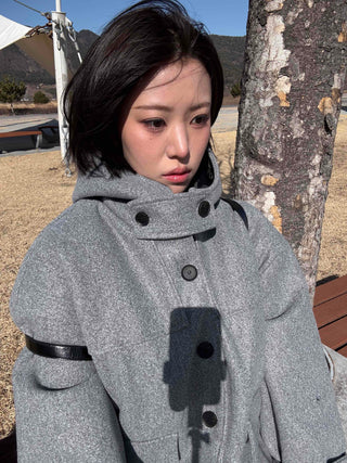 Soft High-Neck Button Hood Boxy Short Coat