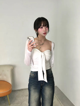Kimo Crop See-through Ribbed Knit Cardigan