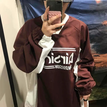 Lettering Windbreaker V-Neck Sweatshirt