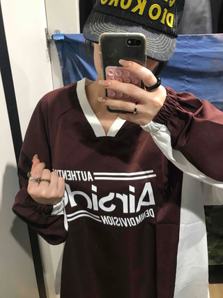 Lettering Windbreaker V-Neck Sweatshirt