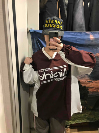 Lettering Windbreaker V-Neck Sweatshirt