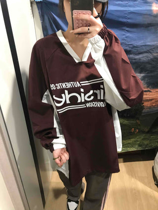 Lettering Windbreaker V-Neck Sweatshirt