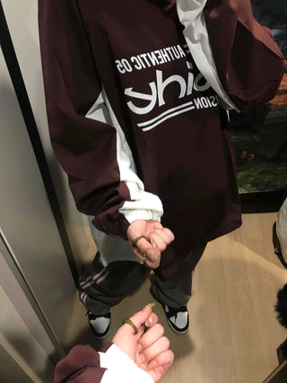 Lettering Windbreaker V-Neck Sweatshirt