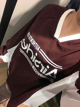 Lettering Windbreaker V-Neck Sweatshirt