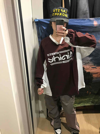 Lettering Windbreaker V-Neck Sweatshirt