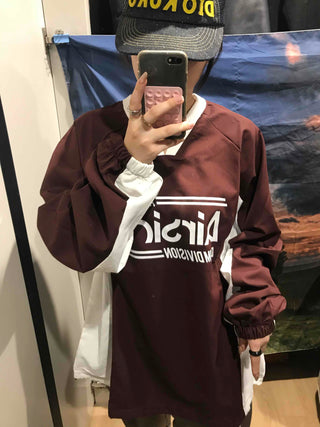 Lettering Windbreaker V-Neck Sweatshirt