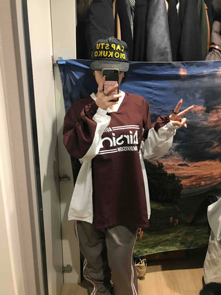 Lettering Windbreaker V-Neck Sweatshirt