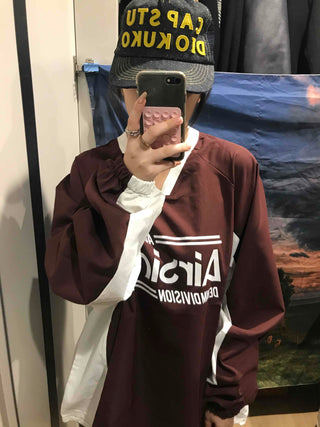 Lettering Windbreaker V-Neck Sweatshirt