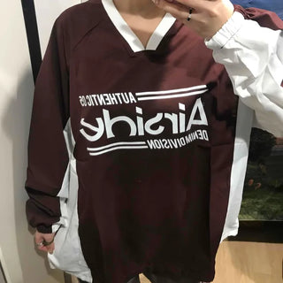 Lettering Windbreaker V-Neck Sweatshirt