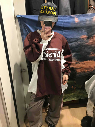Lettering Windbreaker V-Neck Sweatshirt
