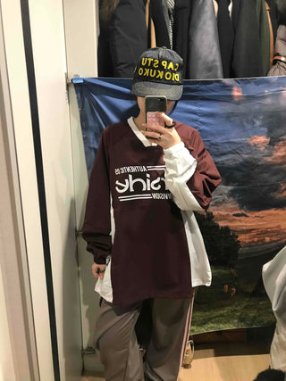 Lettering Windbreaker V-Neck Sweatshirt
