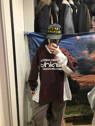 Lettering Windbreaker V-Neck Sweatshirt