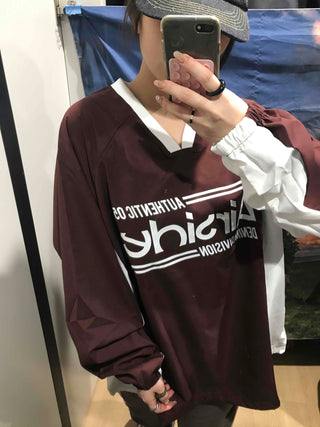 Lettering Windbreaker V-Neck Sweatshirt