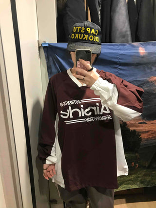 Lettering Windbreaker V-Neck Sweatshirt