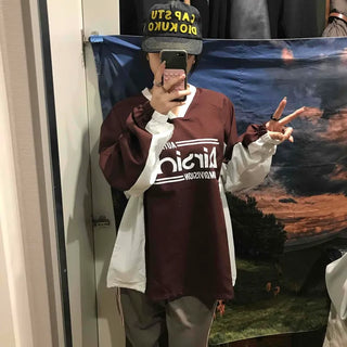 Lettering Windbreaker V-Neck Sweatshirt