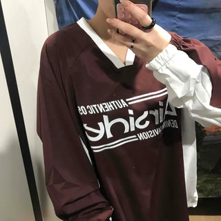 Lettering Windbreaker V-Neck Sweatshirt