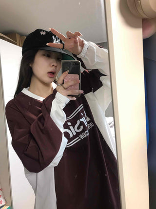 Lettering Windbreaker V-Neck Sweatshirt