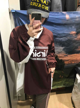 Lettering Windbreaker V-Neck Sweatshirt
