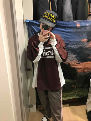 Lettering Windbreaker V-Neck Sweatshirt