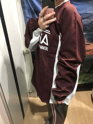 Lettering Windbreaker V-Neck Sweatshirt