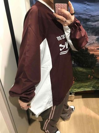 Lettering Windbreaker V-Neck Sweatshirt