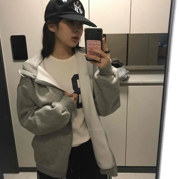 Boxy Fit Fleece-Lined Zip-Up Hoodie