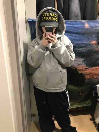 Boxy Fit Fleece-Lined Zip-Up Hoodie