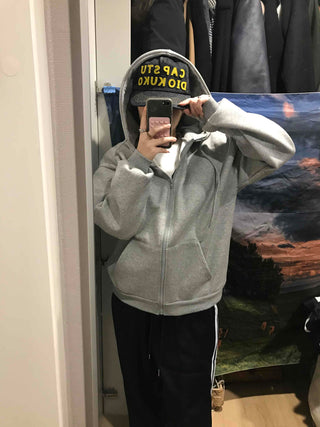 Boxy Fit Fleece-Lined Zip-Up Hoodie