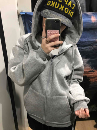 Boxy Fit Fleece-Lined Zip-Up Hoodie