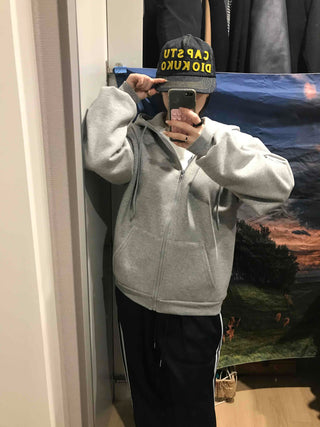 Boxy Fit Fleece-Lined Zip-Up Hoodie
