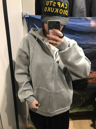Boxy Fit Fleece-Lined Zip-Up Hoodie