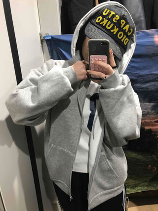 Boxy Fit Fleece-Lined Zip-Up Hoodie