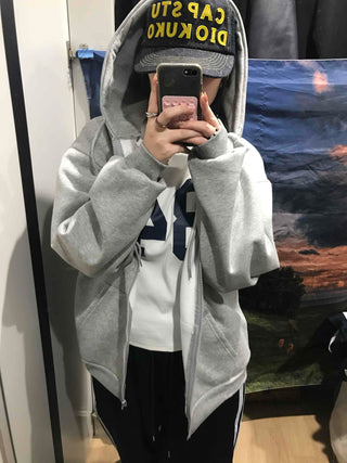 Boxy Fit Fleece-Lined Zip-Up Hoodie