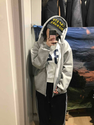 Boxy Fit Fleece-Lined Zip-Up Hoodie