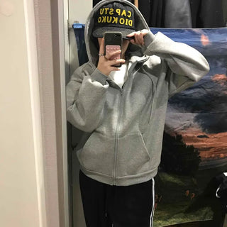 Boxy Fit Fleece-Lined Zip-Up Hoodie