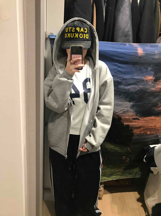 Boxy Fit Fleece-Lined Zip-Up Hoodie