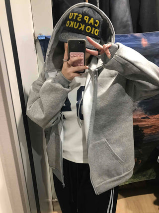 Boxy Fit Fleece-Lined Zip-Up Hoodie